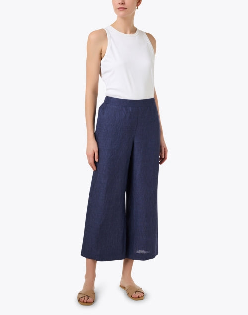 Stylish Delft Blue 100% Linen Cropped Wide-Leg Men's/Women's Pants