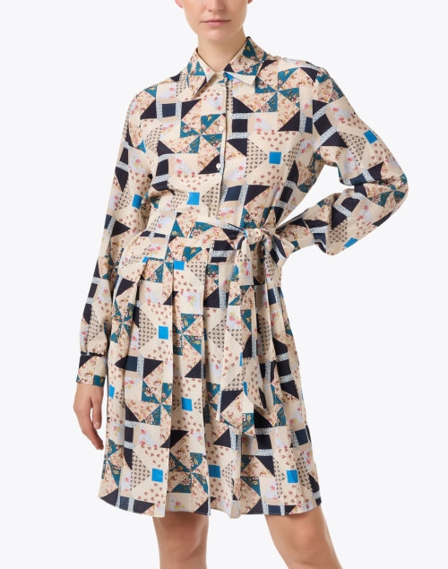 Patrik Geometric Patterned Silk Women's Mini Dress for Weekdays and Weekends