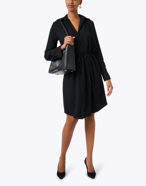 Stylish Adjustable-Waist Black Wrap-Style Shirt Dress by Emporio Armani