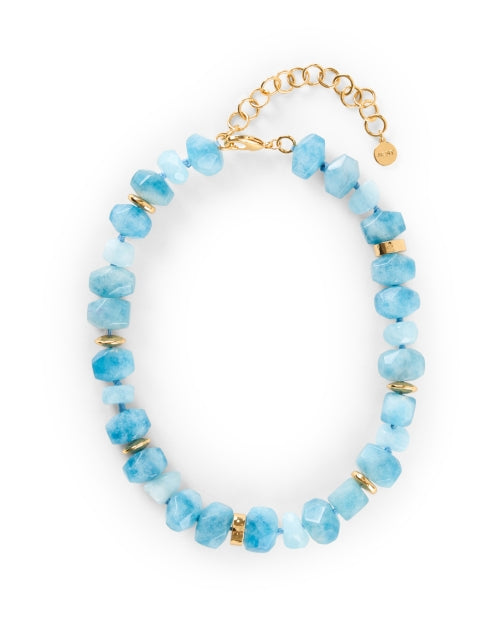 Stunning Gold and Azure Stone Beaded Necklace for Daily Wear