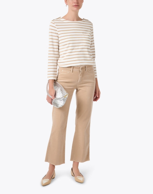 Cambio Francesca Premium Stretch Corduroy Beige Flared Cropped Jeans