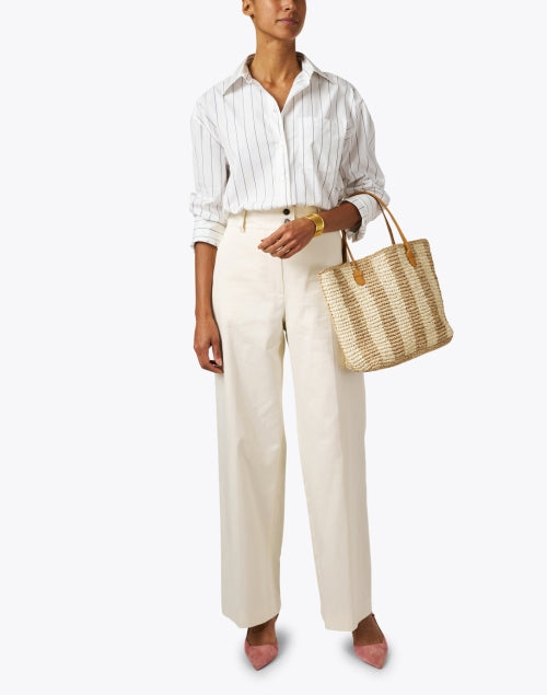 White Striped Silk-Backed Panel Cotton Blouse by Weekend Max Mara