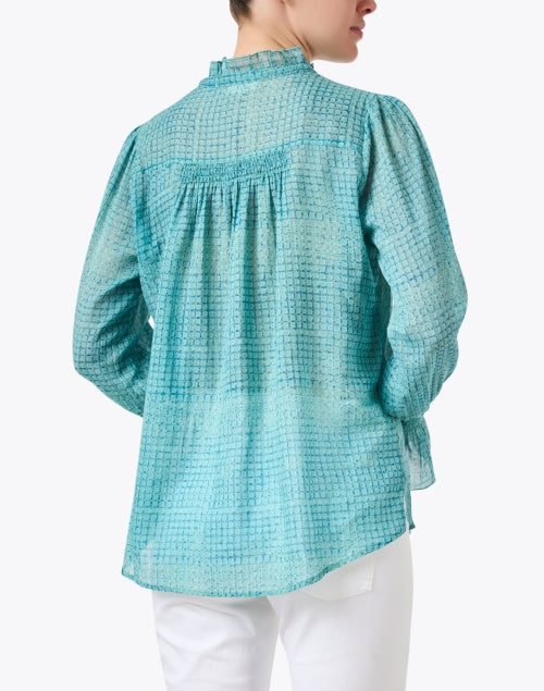 Stylish Turquoise Cotton Flounce Women's Blouse
