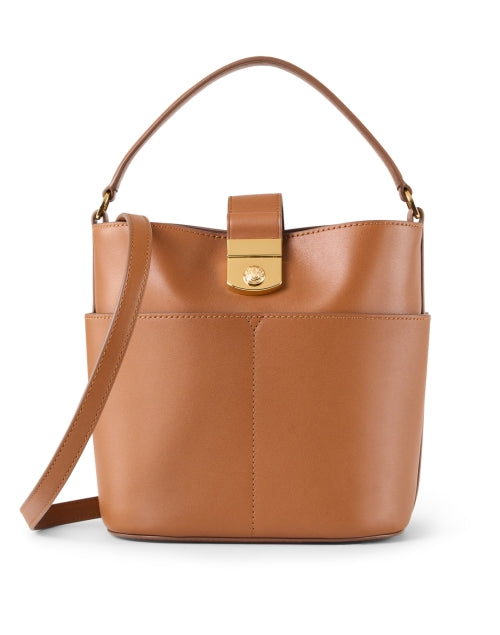 Veronica Beard's Small Luxury Tan Leather Crest Handbag for Modern Women