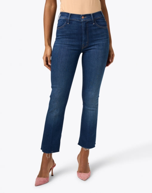 The Medium Blue High-Waisted Ankle-Length Stretch Denim Jeans for a Stylish Look, Named Hustler