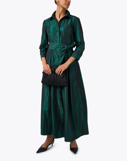 Stunning Emerald Green Taffeta Long Shirt Dress for Special Occasions
