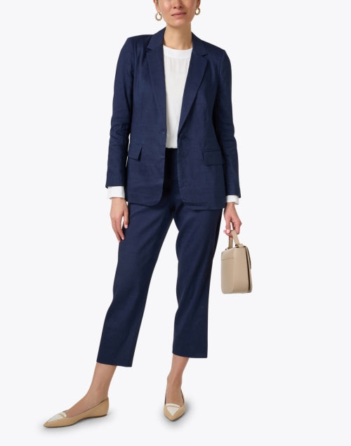 Navy Tori High - Quality Linen Blend Ankle - Length Pull - On Pants