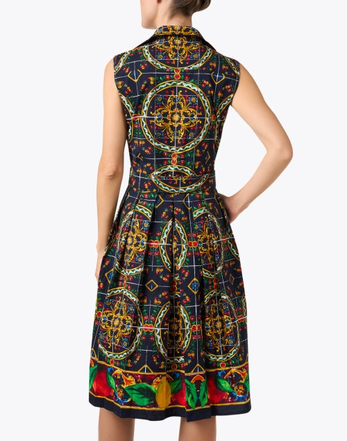 Navy Multicolor Tile Print Audrey Style Women's Dress