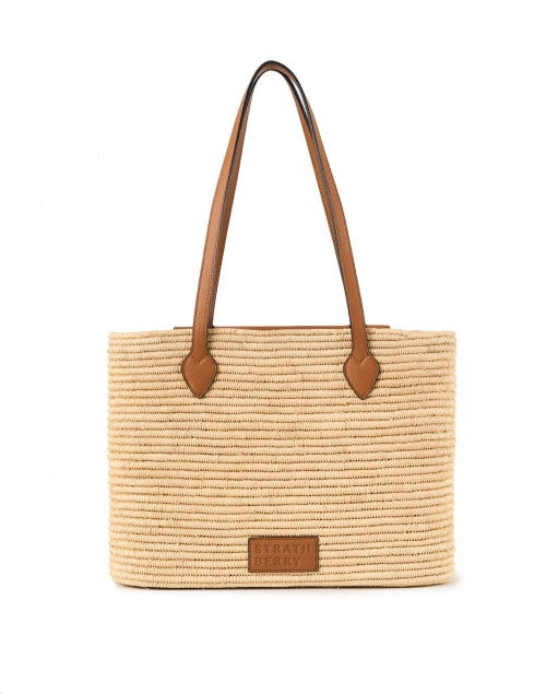 The Medium Tan Leather and Raffia Strathberry Basket Tote Bag