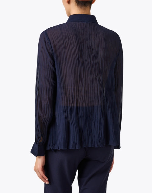 Ink Blue Featherweight Sheer Crinkled Silk Women's Fashion Top