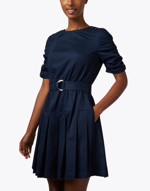 Navy Lilith Crisp Cotton Poplin Feminine Dress