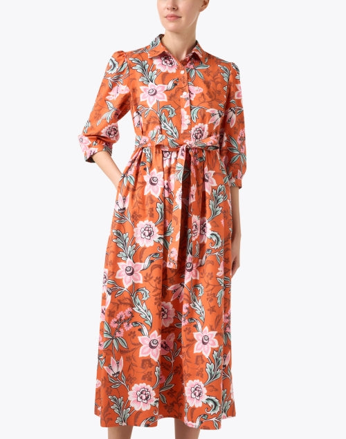 Banjanan's Feminine Marlene Orange Floral Print Day Dress