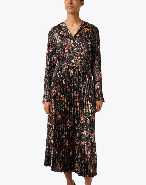 Vince's Elegant Multi - Floral Print Pleated Satin Shirt Dress