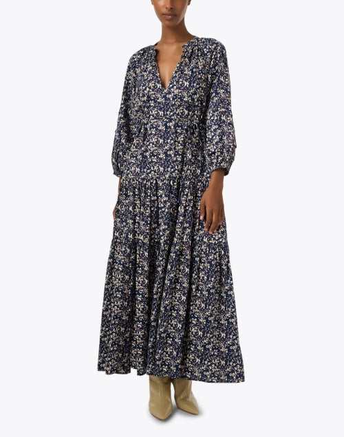 Stylish Luminile Navy Floral Women's Cotton Casual Dress