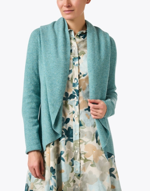 Elegant Aqua Cashmere Loose-Fit Circle Cardigan