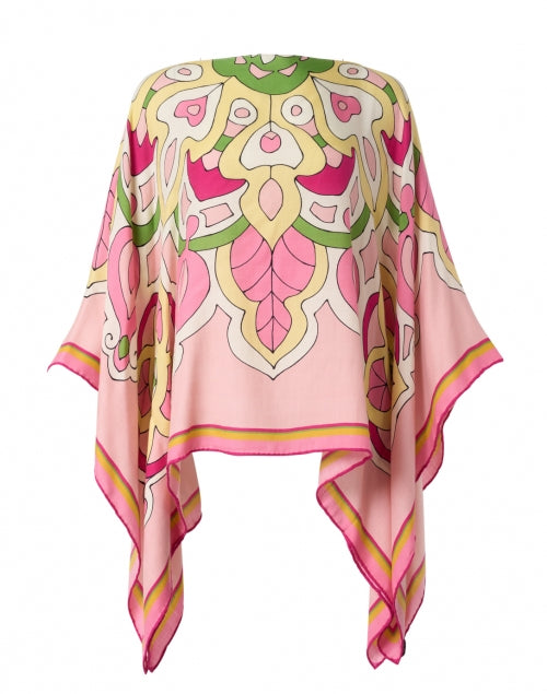 Stylish Savoia Pink Patterned Cashmere-Silk-Merino Wool Poncho for Women