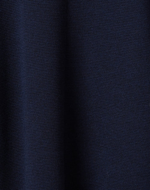 Luxurious Navy 100% Wool Cardigan with Leather Pocket and Elegant Closure