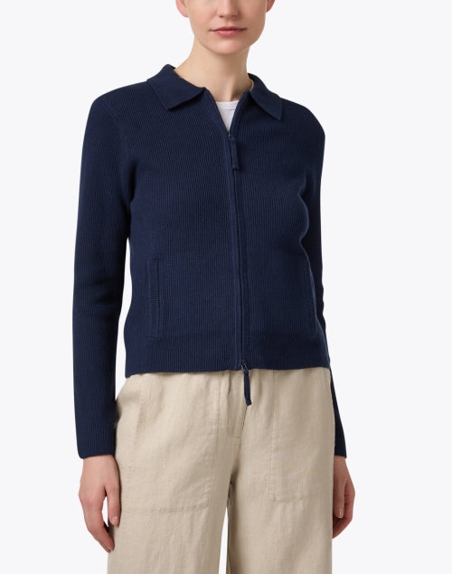 St. Carmel Navy Blue Cotton Waffle Knit Casual Jacket for Layering