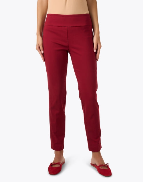 Red Elasticated Mid-Rise Stretch Pull-On Ankle Work Pants