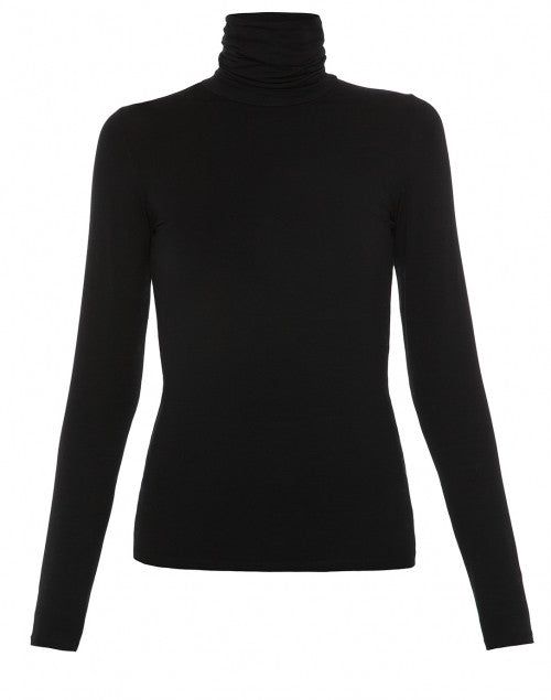 Stretchable Viscose Long - Sleeved Black Turtleneck Women's Top