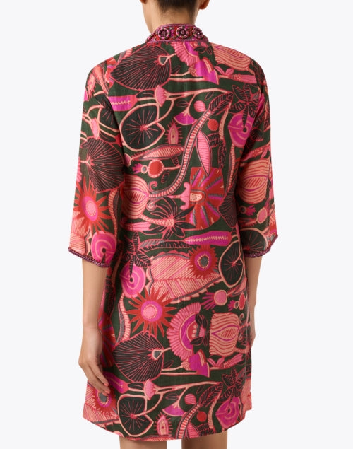 Stylish Pink Multi Floral Patterned Women's Tunic Dress for Casual Wear