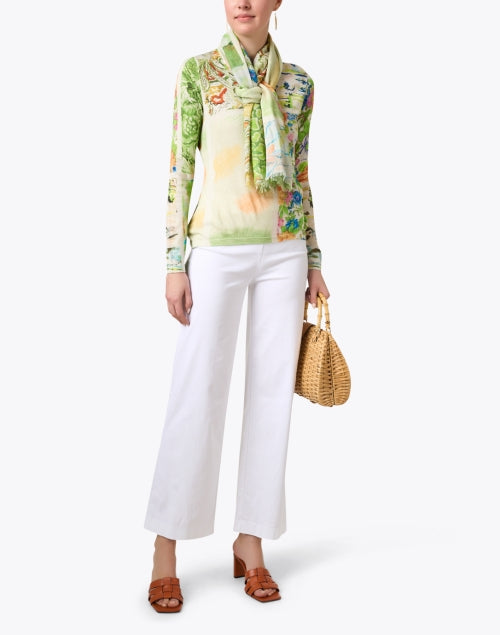 Stylish Green Floral Patterned Cashmere and Silk Blend Sweater for Fashionable Wear