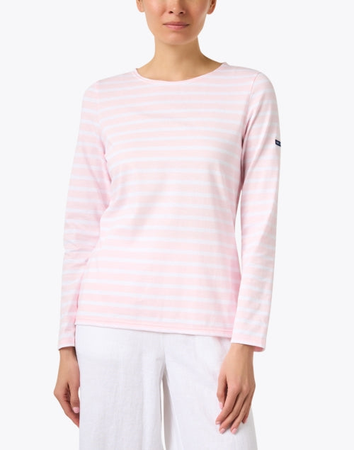 Luxurious Pink and White Striped Airy Cotton Casual Top