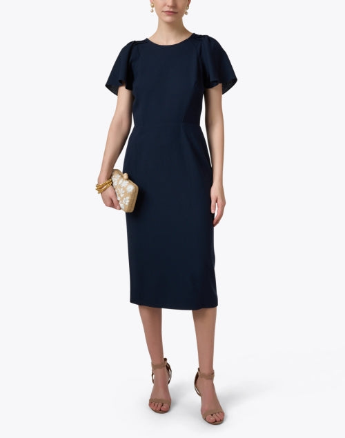 Sophisticated Navy Wool Crepe Delilah Midi Dress for Events