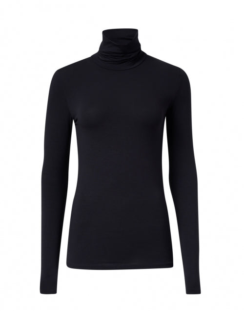 Navy Blue Stretchable Viscose Long - Sleeved Turtleneck Women's Top
