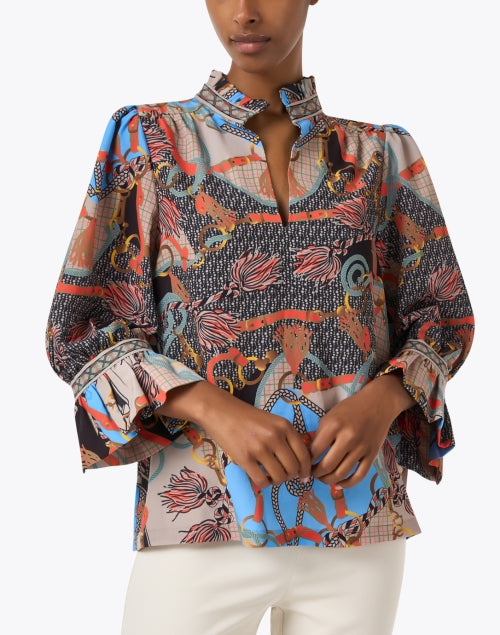 Stylish Beige Multi - Patterned Women's Tunic Blouse Top