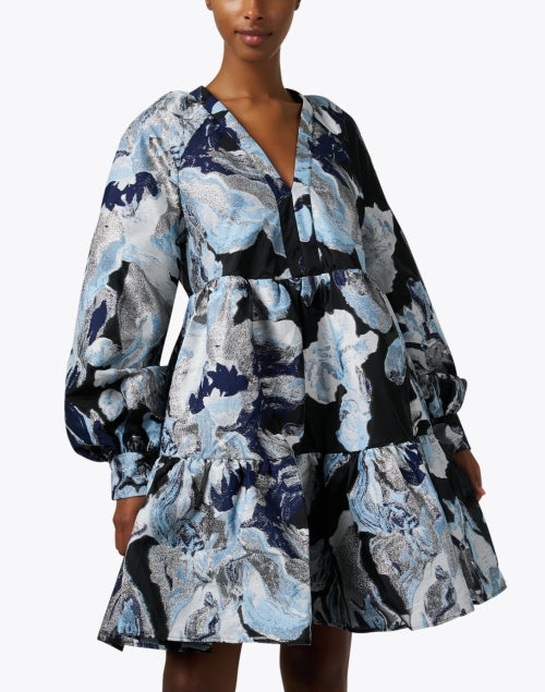 Stylish Jasmine Blue Multi-Colored Jacquard Organza Women's Evening Dress