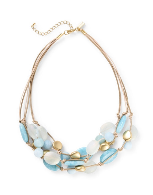 Exquisite Larimar, Aquamarine, Crystal and Gold Beaded Fashion Necklace