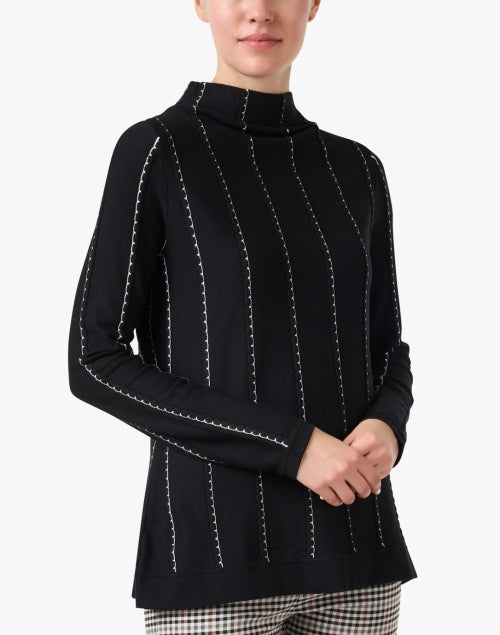 Stylish Black Knit Top with Stitched Striped Details