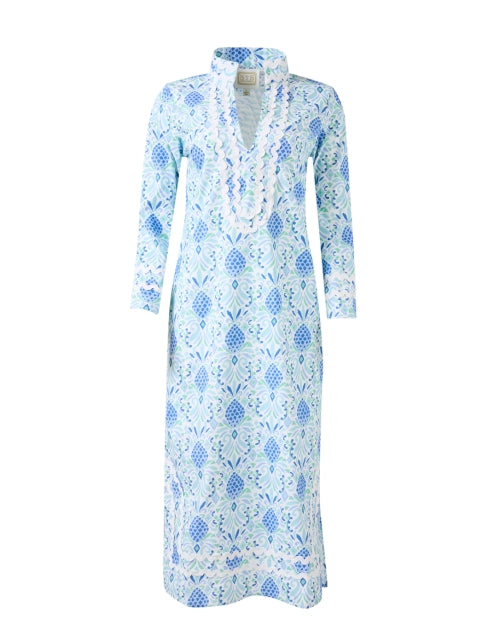 Stylish Blue Pineapple-Print Cotton Tunic Dress for Effortless Style