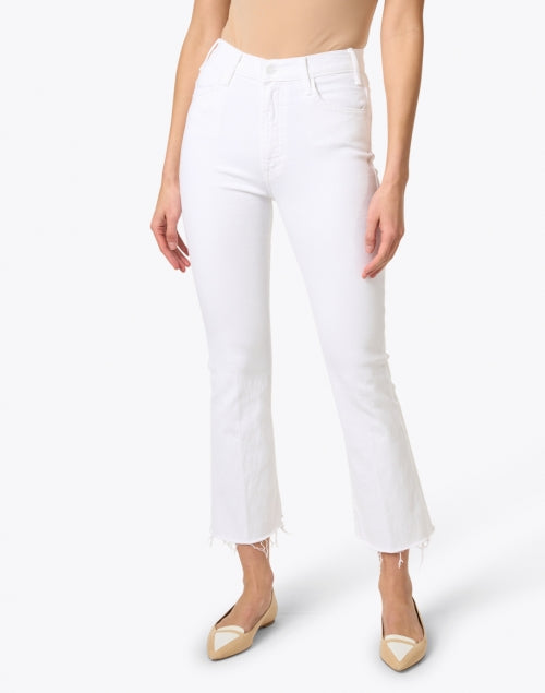 Mother's Iconic Stretch High Waist White Cropped Frayed Hem Hustler Jeans