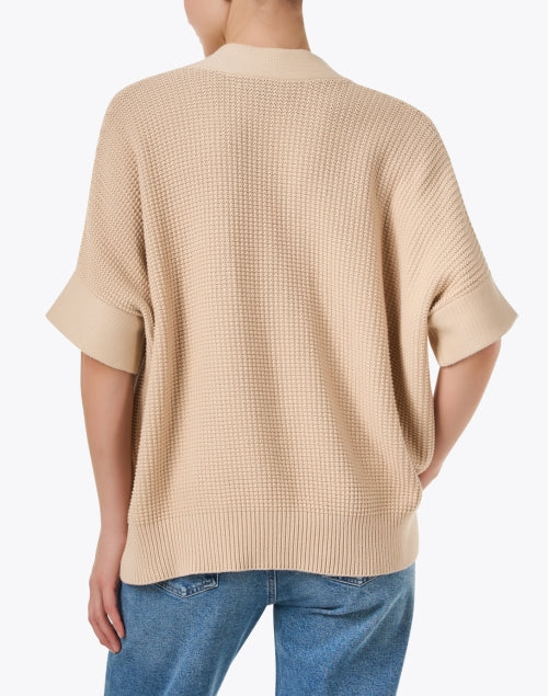 Soft Tan Cotton Waffle Knit V-Neck Relaxed Poncho