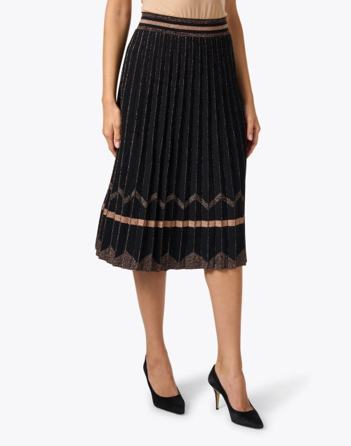 Stylish Black and Golden Metallic Stretchable Wool Blend Pleated A-Line Skirt for Women