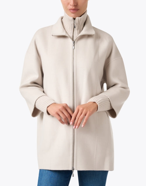Stylish Beige Wool and Cashmere Blend Women's Winter Outerwear Coat
