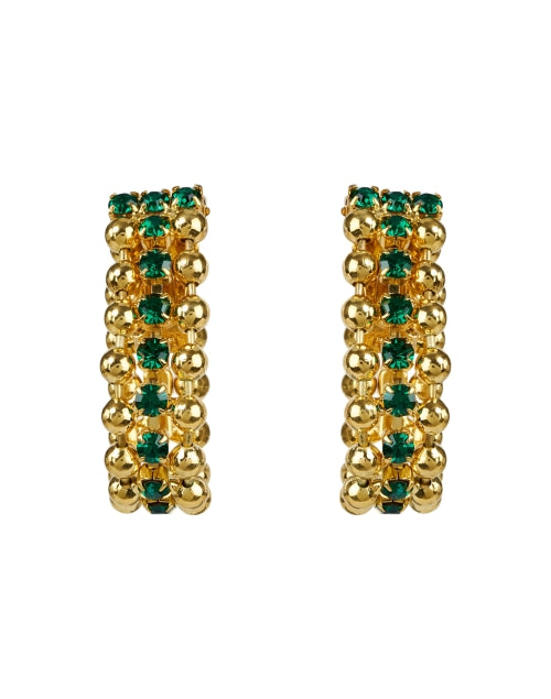 Stylish Gold and Emerald Green Drop Clip-on Hoop Earrings