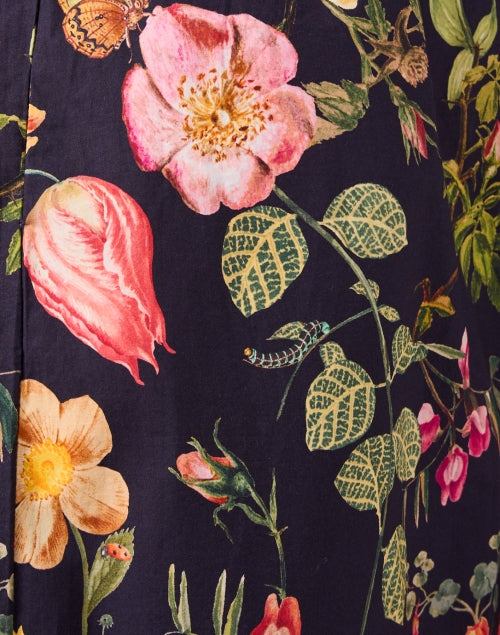 Navy and Multi - colored Floral Print Cotton Women's Shirt Dress by Hutton