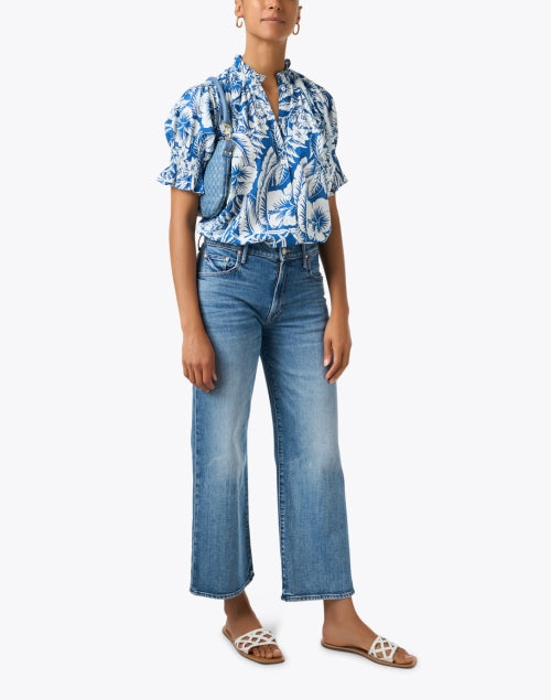 Stylish Marnie Women's Blue Floral Cotton Casual Top