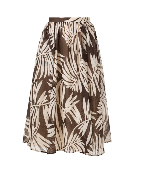 Stylish Brown Palm Leaf Print Midi Skirt for Fashionable Women