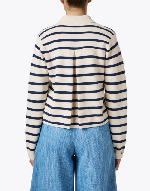 Stylish Ivory and Navy Striped Women's Cotton Knit Cardigan for Everyday Wear