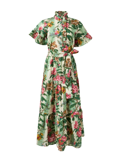 Victoria Print Ruffle Maxi Dress in Green and Pink Shades