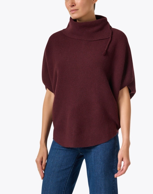 Stylish Burgundy Wool Poncho-Style Sweater for Transitional Seasons