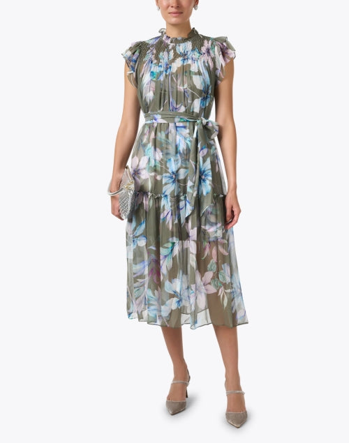 Vera Chiffon Dress with All-Over Green Floral Print