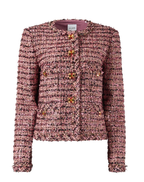 Stylish Napa Pink Multi - Pattern Tweed Cropped Jacket