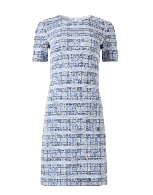 Amina Rubinacci's Stunning Blue Plaid Printed Mini Shift Dress