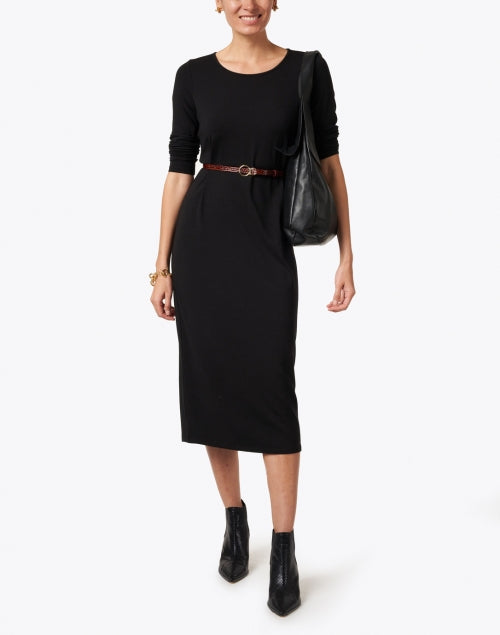 Elegant Women's Black Stretchable Jersey Midi Dress
