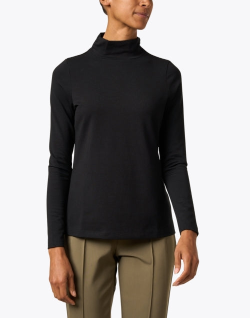 Stylish Black Long - Sleeve Pima Cotton Mock Neck Women's Top